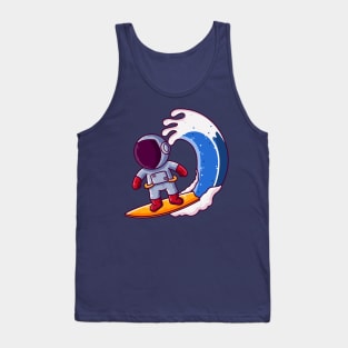 Cute Astronaut Surfing Cartoon Tank Top